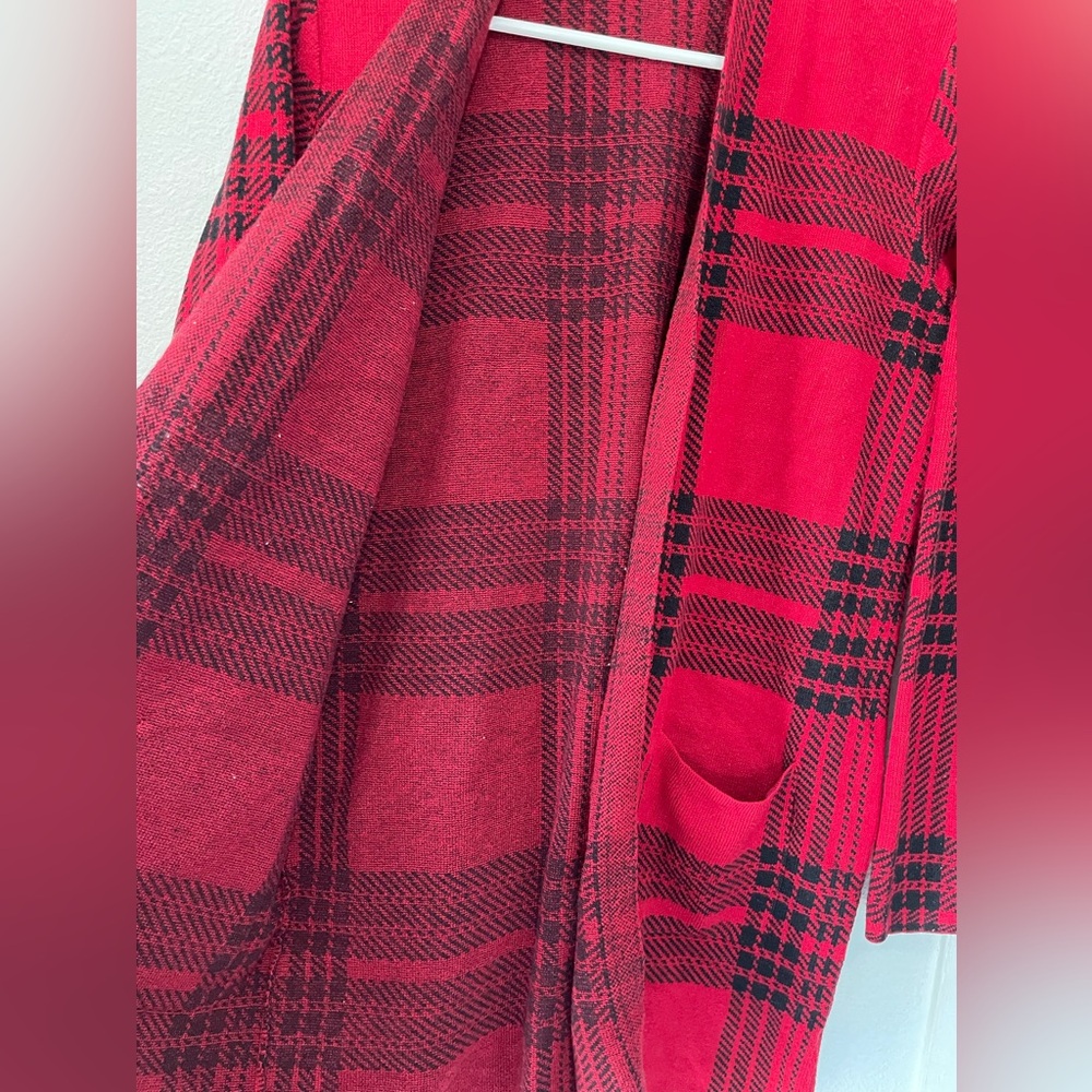 LOVE SCARLETT WOMEN’S LONG RED CHECKED COAT - Picture 3 of 6